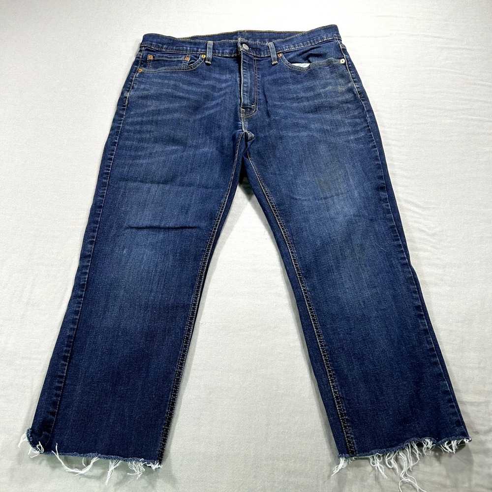 Levis 541 Cut-Off Jeans Mens 36x25 Blue Denim Taper Stretch Dark Wash‎ *